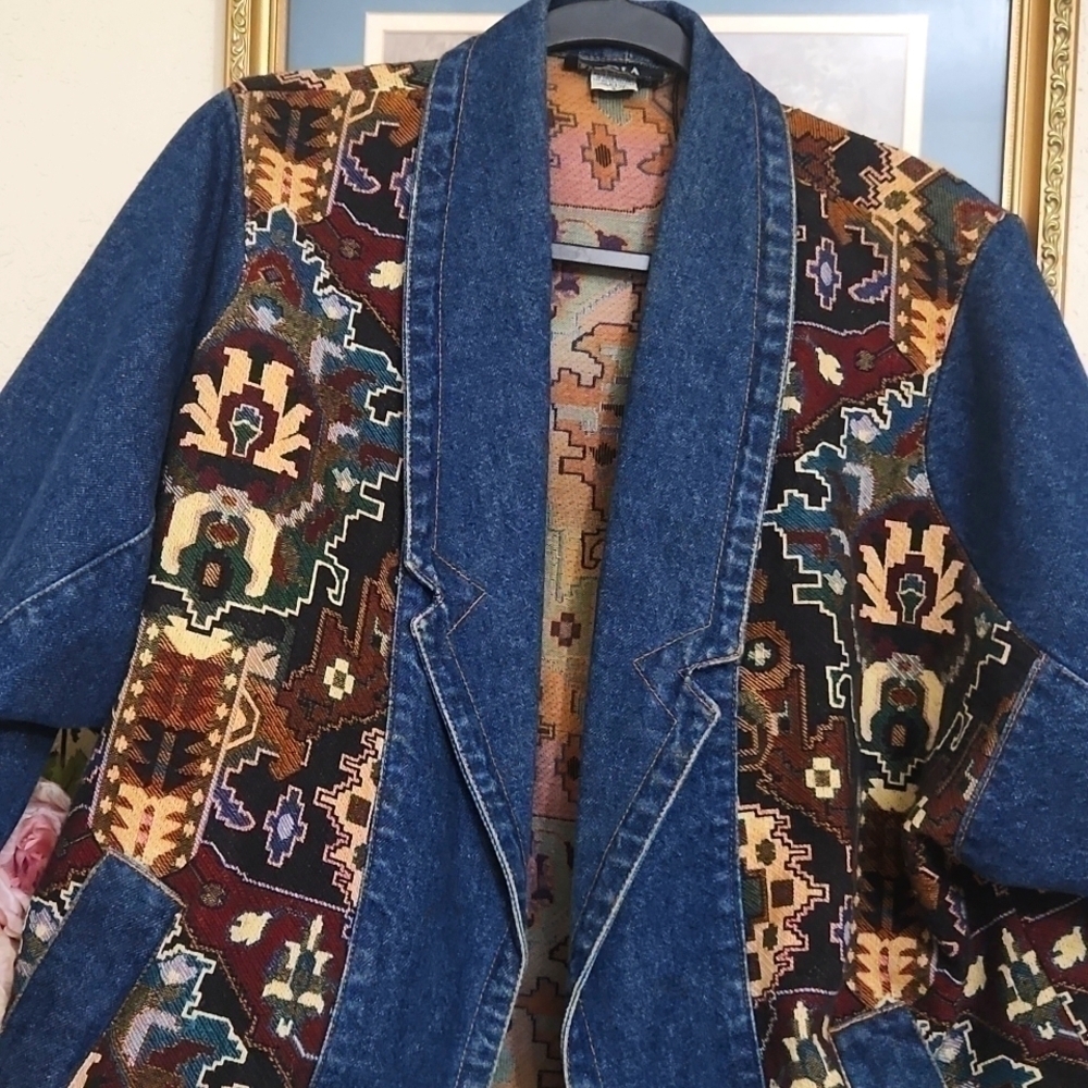 Rare Small-Large Oversized Tapestry Denim Vintage Jacket Y2K Bode Grandmacore - Picture 6 of 15